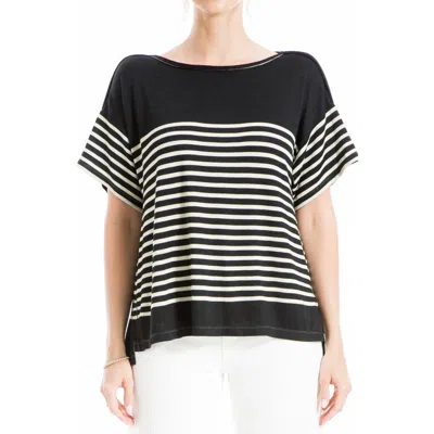 Max Studio Stripe Boatneck T-shirt In Black/ivory