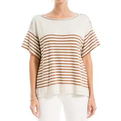 Max Studio Stripe Boatneck T-shirt In Ivory/beige