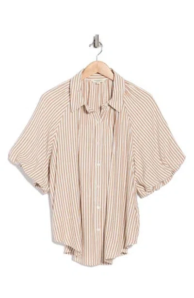 Max Studio Stripe Bubble Sleeve Button-up Shirt In Pink