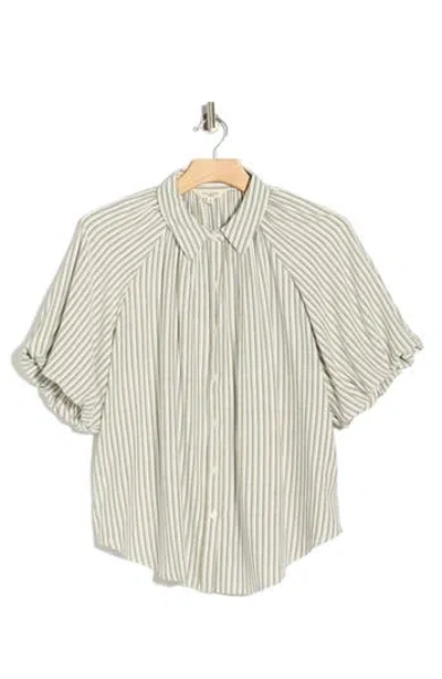 Max Studio Stripe Bubble Sleeve Button-up Shirt In Gray