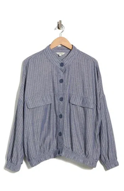 Max Studio Stripe Button Front Jacket In Blue