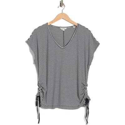Max Studio Stripe Cap Sleeve Cinch Side T-shirt