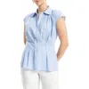 Max Studio Stripe Cap Sleeve Pintucked Waist Button-up Shirt
