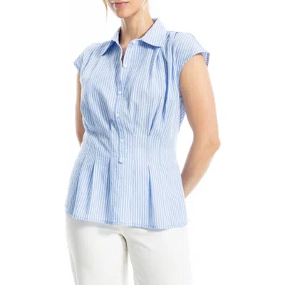 Max Studio Stripe Cap Sleeve Pintucked Waist Button-up Shirt In Multi