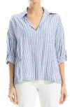 Max Studio Stripe Collared Top In Blue