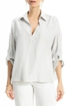 Max Studio Stripe Collared Top In White