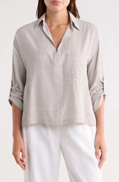 Max Studio Stripe Collared Top In Neutral