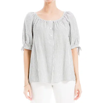 Max Studio Stripe Cotton Blend Button-up Shirt In Gray