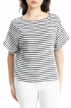 Max Studio Stripe Crinkle Drop Shoulder Top In White