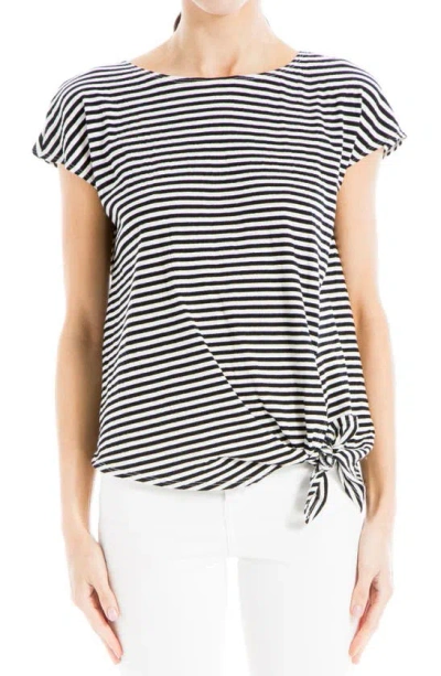 Max Studio Stripe Crinkle Side Tie T-shirt In White/ Black Even Stripe