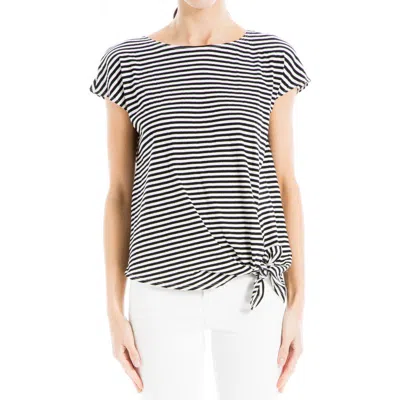 Max Studio Stripe Crinkle Side Tie T-shirt In White/black Even Stripe