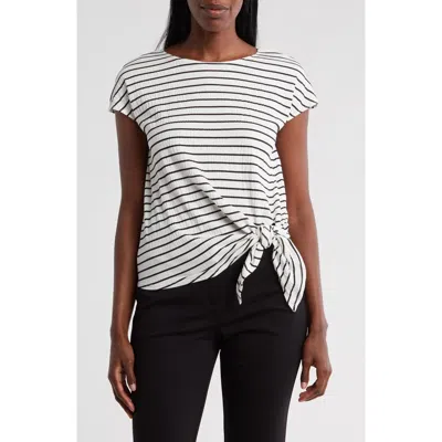 Max Studio Stripe Crinkle Side Tie T-shirt In White/black Stripe
