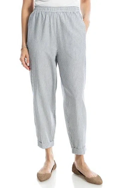 Max Studio Stripe Cuffed Crop Barrel Leg Pants In Blue