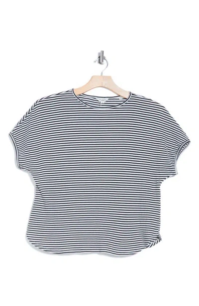 Max Studio Stripe Curve Hem Crinkle T-shirt In Black/ White Stripe