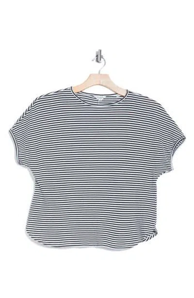 Max Studio Stripe Curve Hem Crinkle T-shirt In Black/white Stripe