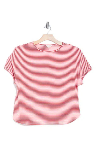 Max Studio Stripe Curve Hem Crinkle T-shirt In Red/white Stripe