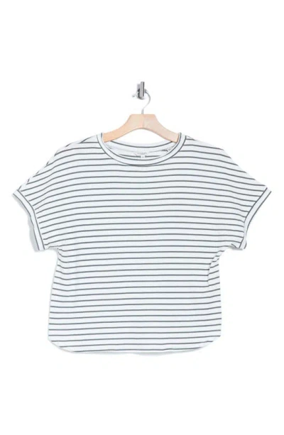 Max Studio Stripe Curve Hem Crinkle T-shirt In White/ Army Stripe