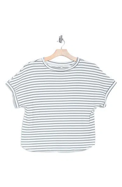 Max Studio Stripe Curve Hem Crinkle T-shirt In White/army Stripe