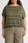 Max Studio Stripe Dolman Sleeve Bubble Hem Top In Green
