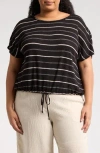 Max Studio Stripe Dolman Sleeve Bubble Hem Top In Black