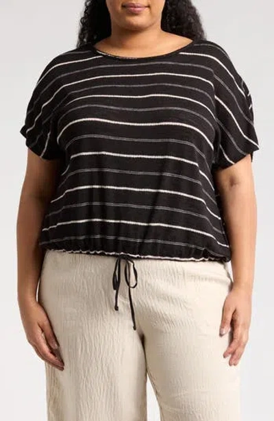 Max Studio Stripe Dolman Sleeve Bubble Hem Top In Black