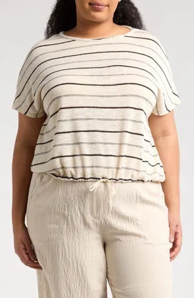 Max Studio Stripe Dolman Sleeve Bubble Hem Top In White
