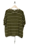 Max Studio Stripe Dolman Sleeve Bubble Hem Top In Army/oyster