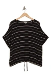 Max Studio Stripe Dolman Sleeve Bubble Hem Top In Black/oyster