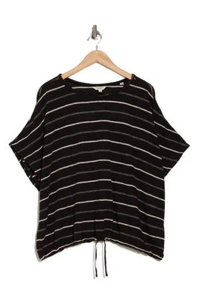 Max Studio Stripe Dolman Sleeve Bubble Hem Top In Black/oyster