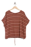 Max Studio Stripe Dolman Sleeve Bubble Hem Top In Chestnut/oyster