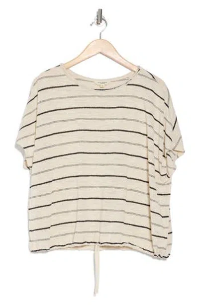 Max Studio Stripe Dolman Sleeve Bubble Hem Top In Oyster/black