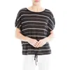 Max Studio Stripe Drawstring T-shirt In Black/oyster Stripe