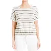 Max Studio Stripe Drawstring T-shirt In Oyster/blk Strp