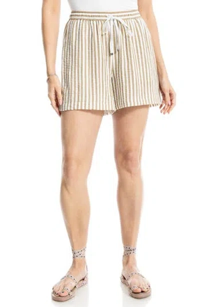 Max Studio Stripe Drawstring Waist Shorts In Neutral