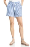 Max Studio Stripe Drawstring Waist Shorts In Blue/ White Stripe