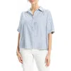 Max Studio Stripe Elbow Sleeve Button-up Shirt In Blue
