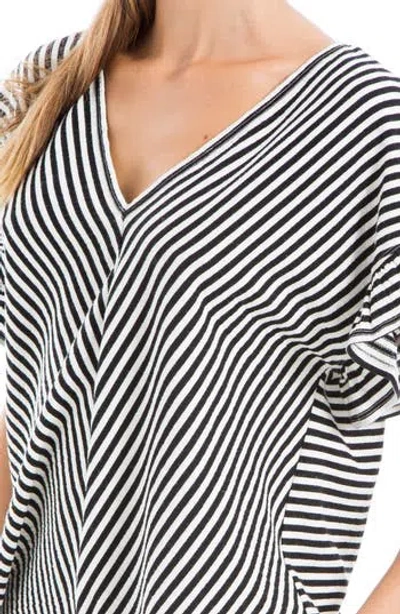 Max Studio Stripe Flutter Sleeve T-shirt In Black/white Captn Stripe