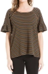 Max Studio Stripe Flutter Sleeve Top In Black