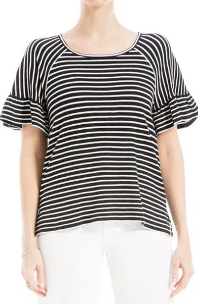 Max Studio Stripe Flutter Sleeve Top In Black/ivory Stripe