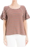Max Studio Stripe Flutter Sleeve Top In Chestnut/ivory Stripe