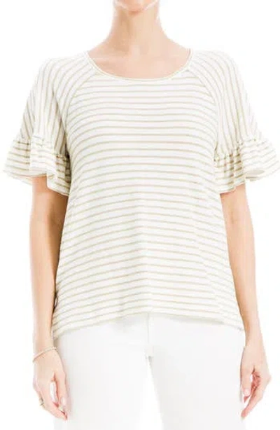 Max Studio Stripe Flutter Sleeve Top In Ivory/green Stripe