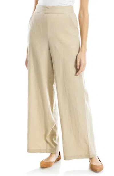 Max Studio Stripe High Waist Linen & Cotton Pants In Neutral