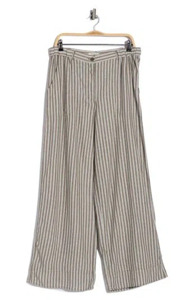 Max Studio Stripe High Waist Wide Leg Linen Blend Pants In Multi