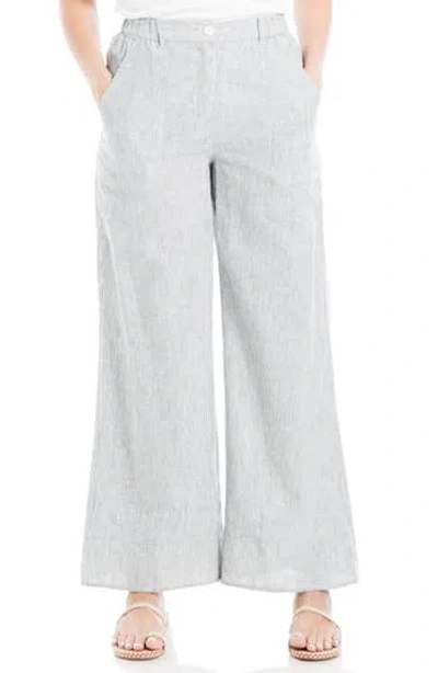 Max Studio Stripe High Waist Wide Leg Linen Blend Pants In Navy White Mini Stripe