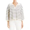 Max Studio Stripe Johnny Collar Crop Sweater In Off White/indigo