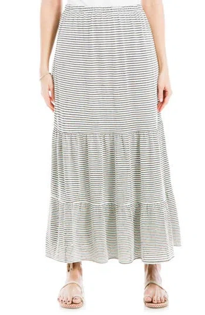 Max Studio Stripe Knit Maxi Skirt In White/black Stripe