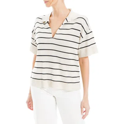 Max Studio Stripe Knit Polo Sweater In White