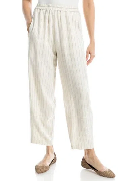 Max Studio Stripe Linen Blend Barrel Pants In Natural/black