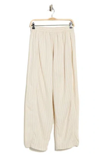 Max Studio Stripe Linen Blend Barrel Pants In Neutral