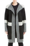 Max Studio Stripe Long Sweater Coat In Black/charcoal/grey